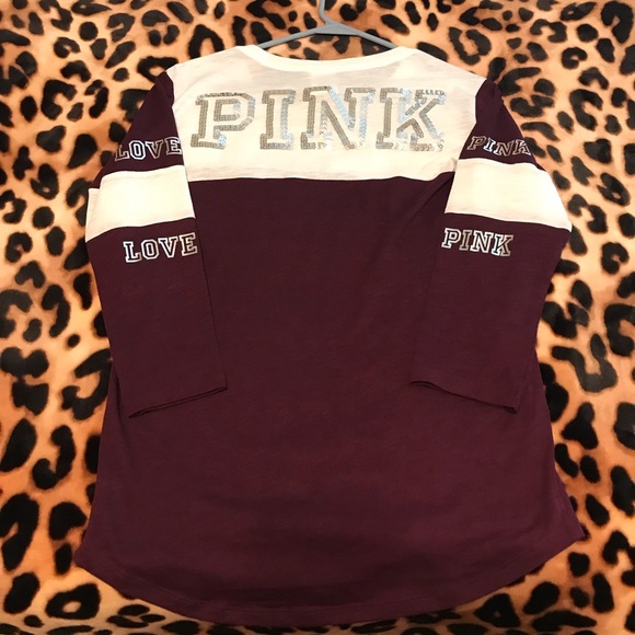 💞NWT! VS PINK Bling Football Tee Black Orchid💞 - Picture 4 of 5